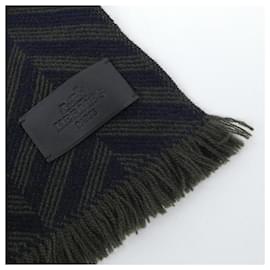 Hermès-Hermes Cashmere Shawl-Khaki,Navy blue