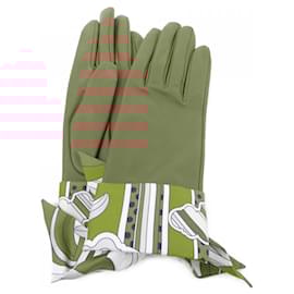 Hermès-Hermes Brown Silk and Leather Gloves-Brown