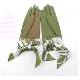 Hermès-Hermes Brown Silk and Leather Gloves-Brown