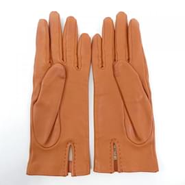 Hermès-Hermes Brown Leather Warm Gloves-Brown