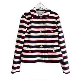 Giacca peplum in lana e seta a righe Valentino Rosso Crudo