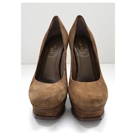 Yves Saint Laurent-Yves Saint Laurent brown Suede Palais Platform Heels-Brown