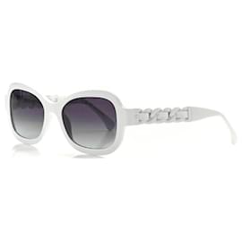 Chanel-CHANEL New white sunglasses with case and box/ Acetate Chain Sunglasses 5465-Q White-White