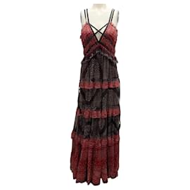 Ulla Johnson-Ulla Johnson Garnet Agathe Ruffled Tiered Silk Gown-Dark red