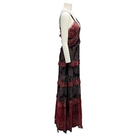 Ulla Johnson-Ulla Johnson Garnet Agathe Ruffled Tiered Silk Gown-Dark red