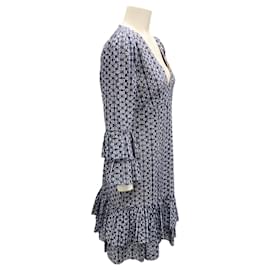 Autre Marque-Michael Kors Collection Maritime / Optic White Gingham Floral Eyelet Tiered Dress-Blue