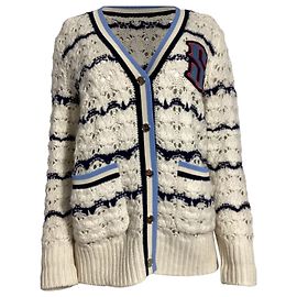 Strickjacke aus cremefarbener Wolle mit Ludvik-Logo-Patch von Sandro Paris Weiß Roh