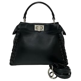 Fendi-Fendi Peekaboo Iconic Mini Leather Handbag-Black