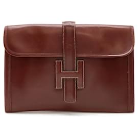 Hermès-Hermes Jige PM Leather Clutch Bag-Brown