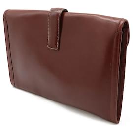 Hermès-Hermes Jige PM Leather Clutch Bag-Brown