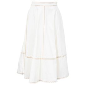 Alexander McQueen Midi-Rock aus weißer Baumwolle mit Kontrastnähten Weiß Roh