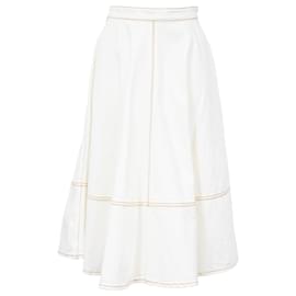 Alexander Mcqueen-Alexander McQueen Contrast Stitch Midi Skirt in White Cotton-White,Cream