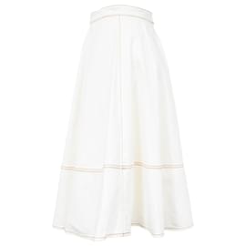 Alexander Mcqueen-Alexander McQueen Contrast Stitch Midi Skirt in White Cotton-White,Cream