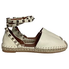 Valentino Garavani Espadrilles plates Valentino Rockstud Double en cuir blanc Blanc