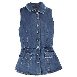 Self portrait Self- Portrait Crystal-Embellished Sleeveless Top in Blue Cotton Denim Blue