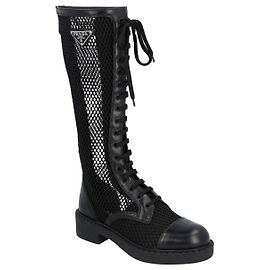 Prada Mesh and Brushed Leather Boots Black