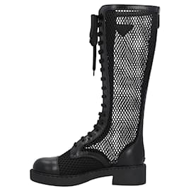Prada-Prada Mesh and Brushed Leather Boots-Black