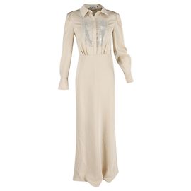 Self portrait Robe maxi en satin crème avec design brodé de Self-Portrait Blanc Écru