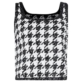 Ralph Lauren-Lauren Ralph Lauren Houndstooth Sequined Sleeveless Top in Black and White Cotton-Black