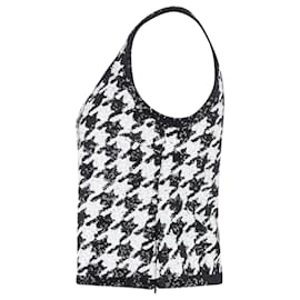 Ralph Lauren-Lauren Ralph Lauren Houndstooth Sequined Sleeveless Top in Black and White Cotton-Black