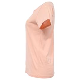 Céline-Celine Embroidered Logo T-Shirt in Salmon Pink Cotton-Pink