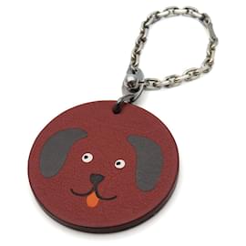 Hermès-Hermes Leather Silver925 Dog Bag Charm-Brown