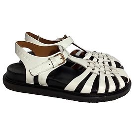 Marni Strappy Fisherman Flat Sandals in White Leather White