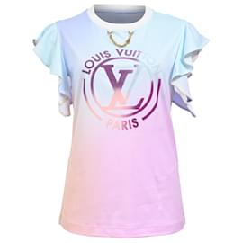 Louis Vuitton- Louis Vuitton Gradient Logo Flounce Sleeve T-Shirt in Multicolor Cotton-Multiple colors
