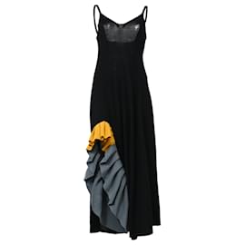 Loewe-Loewe Convertible Ruffled Midi Dress in Black Wool-Black
