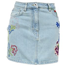 Gonna mini in denim blu con ricami floreali Kenzo Blu Blu chiaro