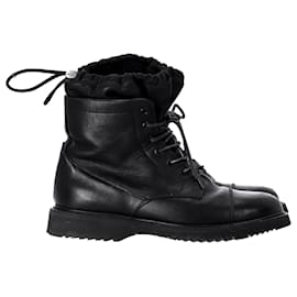 Prada- Prada Lace-Up Drawstring Combat Boots in Black Leather-Black