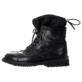 Prada- Prada Lace-Up Drawstring Combat Boots in Black Leather-Black