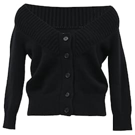 Alexander Mcqueen-Alexander McQueen Wide V-Neck Cardigan in Black Wool-Black