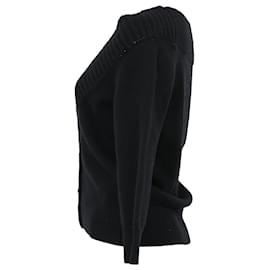 Alexander Mcqueen-Alexander McQueen Wide V-Neck Cardigan in Black Wool-Black