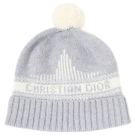 Christian Dior Dior Wool Cashmere Knit Hat with Logo Grey