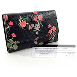 Prada-Prada Saffiano Leather Flower Key Case-Black