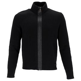 Prada Zip-Pullover mit Stehkragen aus schwarzer Wolle Schwarz