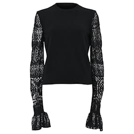 Alexander Mcqueen-Ruffled Crochet-knit Sweater In Black Wool-Black