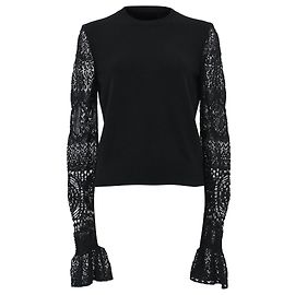 Alexander Mcqueen Pull en laine noir en crochet froncé Noir