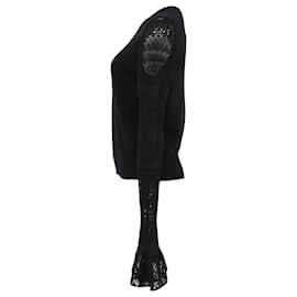 Alexander Mcqueen-Ruffled Crochet-knit Sweater In Black Wool-Black