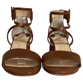 Christian Louboutin-Christian Louboutin Ankle Wrap Sandals in Brown Leather -Brown,Red