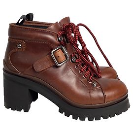 Miu Miu Ankle Combat Boots in Brown Leather Brown