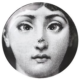 Fornasetti Black and white bee on nose design plate Black