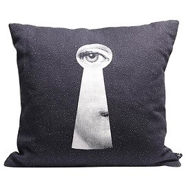 Fornasetti Almofada impressa com chaves e buracos de chave em preto e branco Preto
