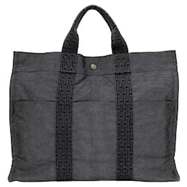 Hermès-Sac fourre-tout en toile grise Hermes-Marron