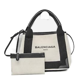Balenciaga-Balenciaga Navy Cabas XS Handbag-Black,Cream