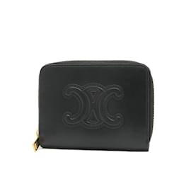 Céline-Celine Cuir Triomphe Compact Zip Wallet-Black