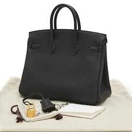 Hermès-Hermes Birkin 25 Handbag in Black Togo Leather-Black