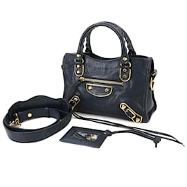 Balenciaga-Balenciaga Classic Metallic Edge Mini City Shoulder Bag-Navy blue