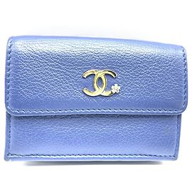 Chanel Lucky Flower Navy Women's Leather Small Wallet Navy blue